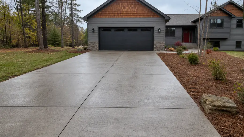 metal roof repair completed by a local contractor at a grey split-level home in Madison, WI, after a rain shower.